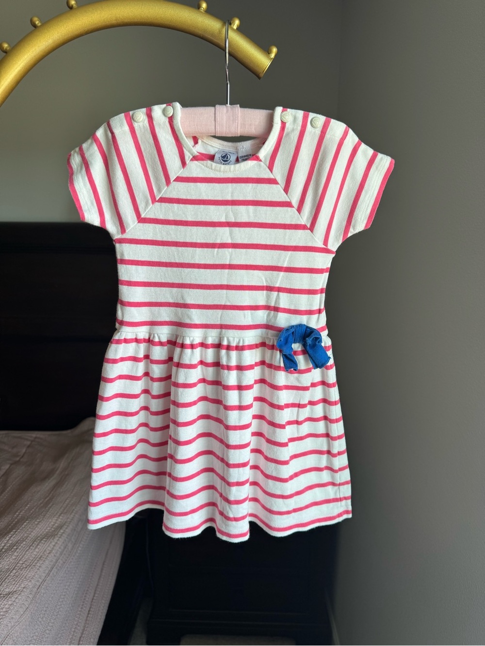 Petit Bateau Girls Pink White Striped Sailor Dress 36M 3T French Cotton